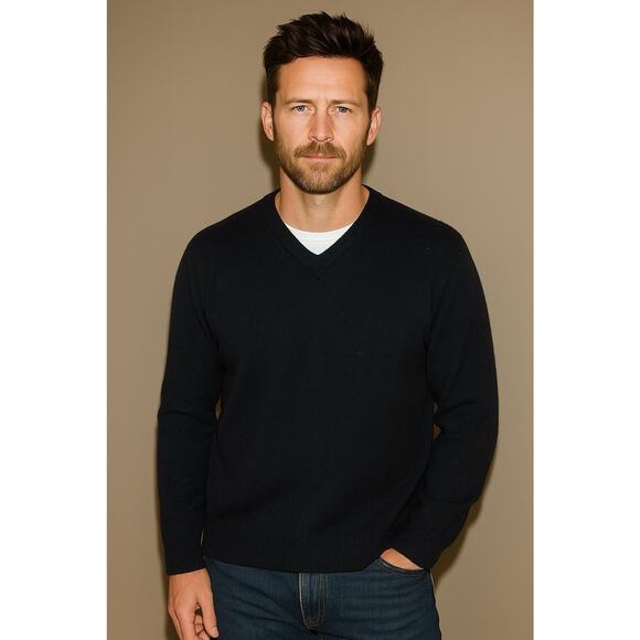 L.L. Bean Mens V Neck Lambswool Sweater Large Dark Gray Classic Fit Casual - Picture 1 of 6